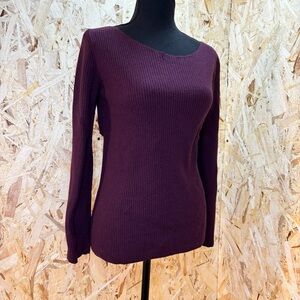 Babaton Ribbed Knit Long Sleeve Top Burgundy Size Small | Aritzia Fitted Sweater